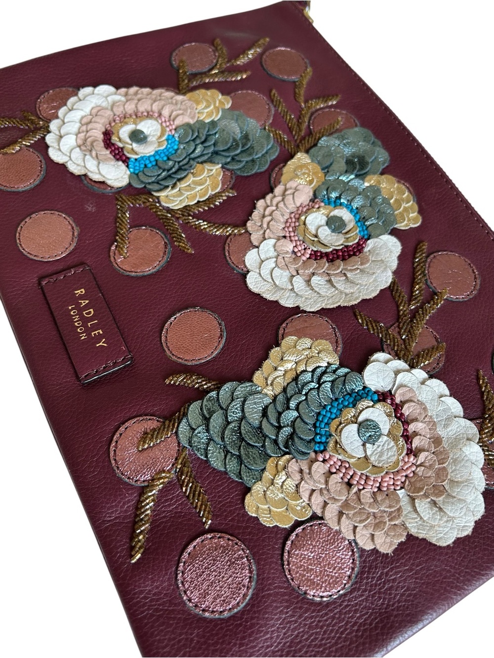 RADLEY LONDON Burgundy Floral Sequin Wristlet Clutch